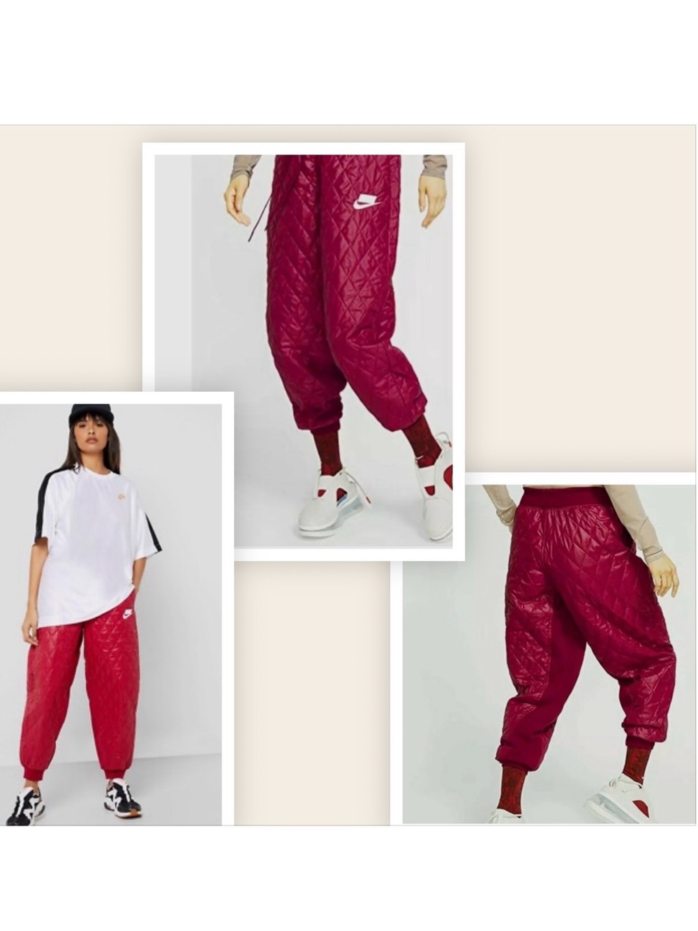 Nike Women’s Sportswear NWOT Quilted Jogger Red Berry & WHITE Size M STREETWEAR